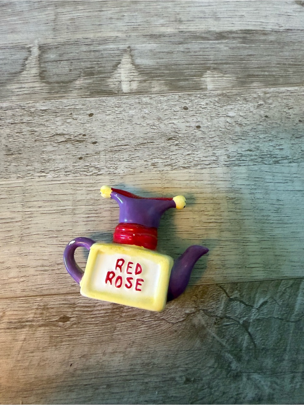 Red Rose Ceramic Teapot Accent - Purple and Yellow Decorative Accent